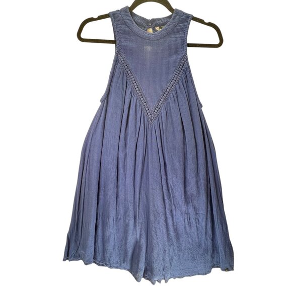 Volcom Sleeveless Blue Tunic Dress Crochet Keyhole Boho Small 10 Lined Gauzy - Picture 1 of 13
